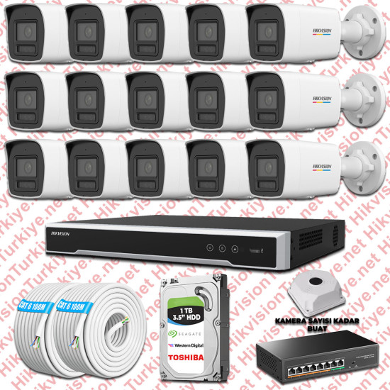 Hikvision 15 İp Kameralı Colorvu Hibrit Güvenlik Kamerası